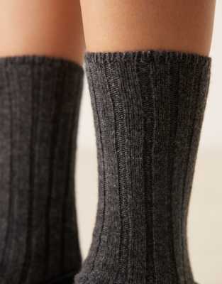 Asos Design Chunky Rib Knit Wool Blend Lounge Socks In Gray