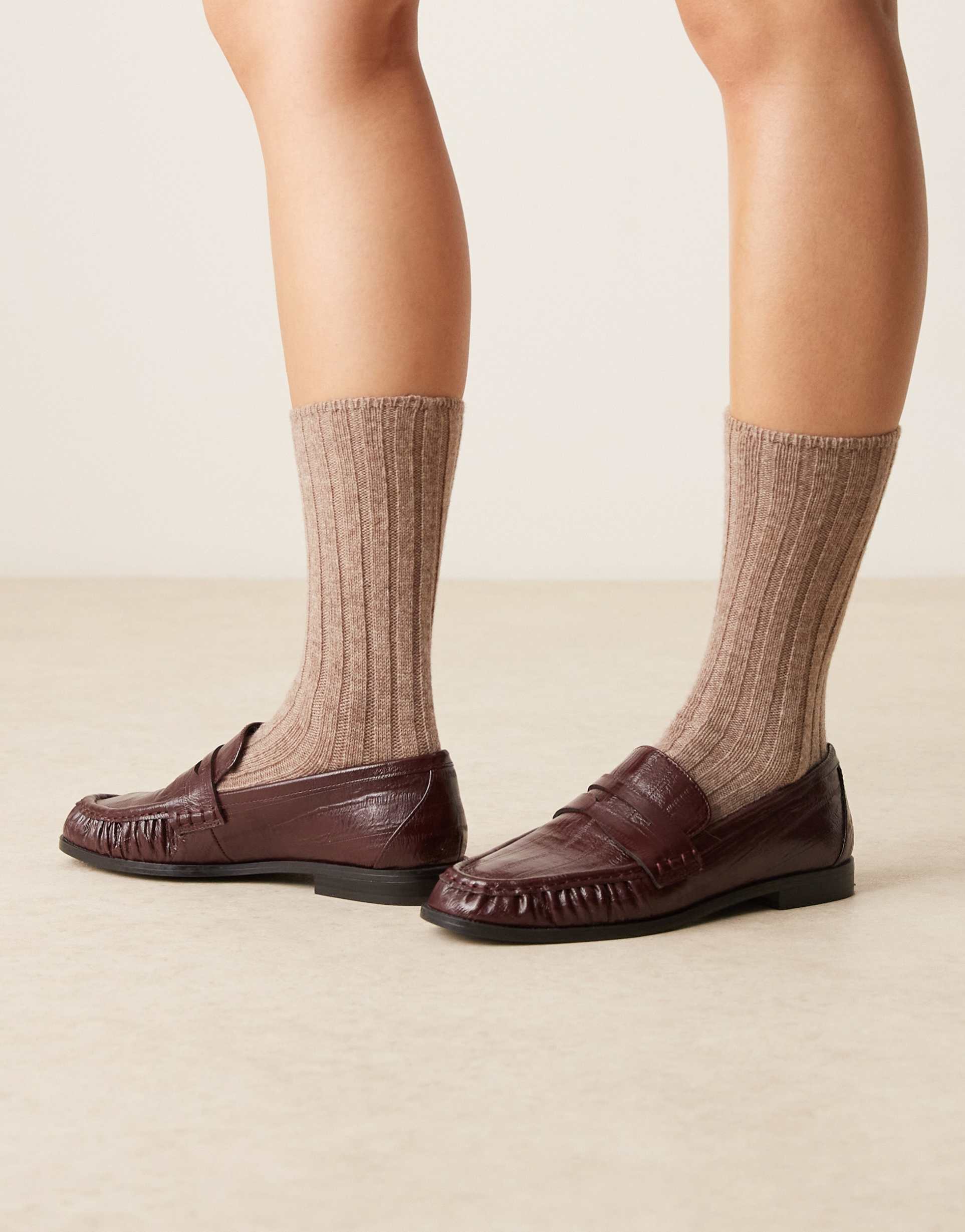 asos design chunky rib knit wool blend lounge socks in oatmeal