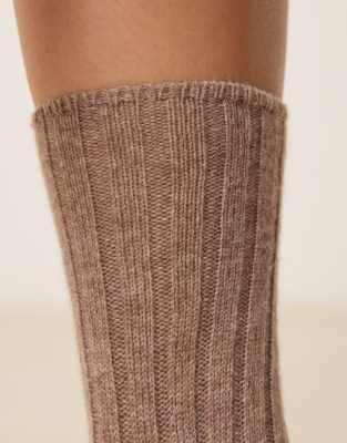Asos Design Chunky Rib Knit Wool Blend Lounge Socks In Brown