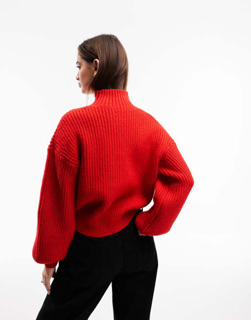 ASOS DESIGN chunky rib sweater with high neck in red