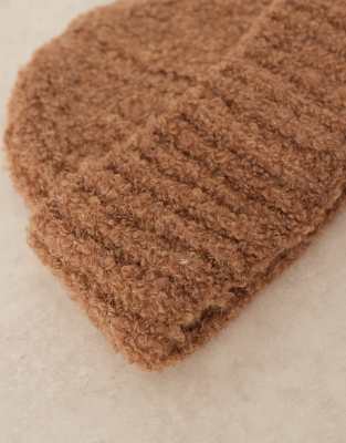 Asos Design Chunky Ribbed Boucle Beanie In Neutral