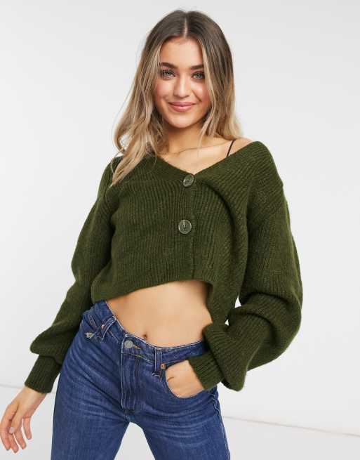 ASOS DESIGN chunky ribbed cardigan in khaki