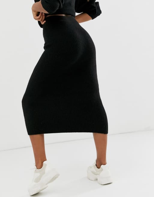 Asos design chunky ribbed midi skirt 2025 in recycled blend