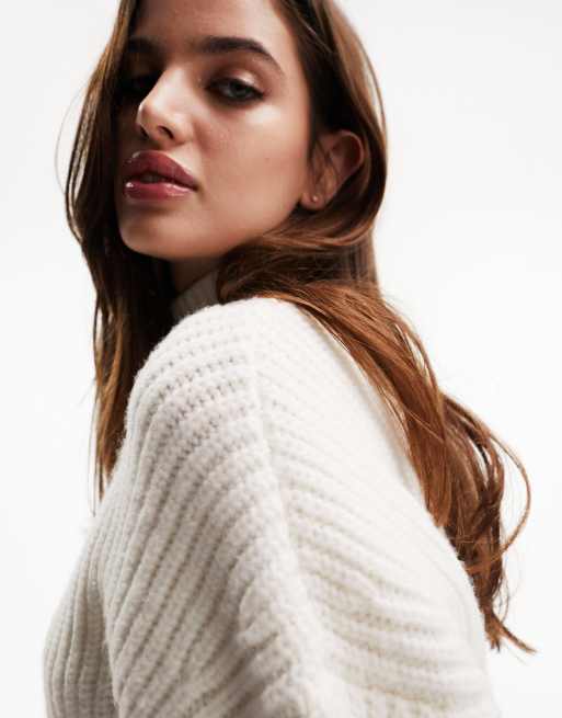 ASOS DESIGN off shoulder sweater in rib in cream