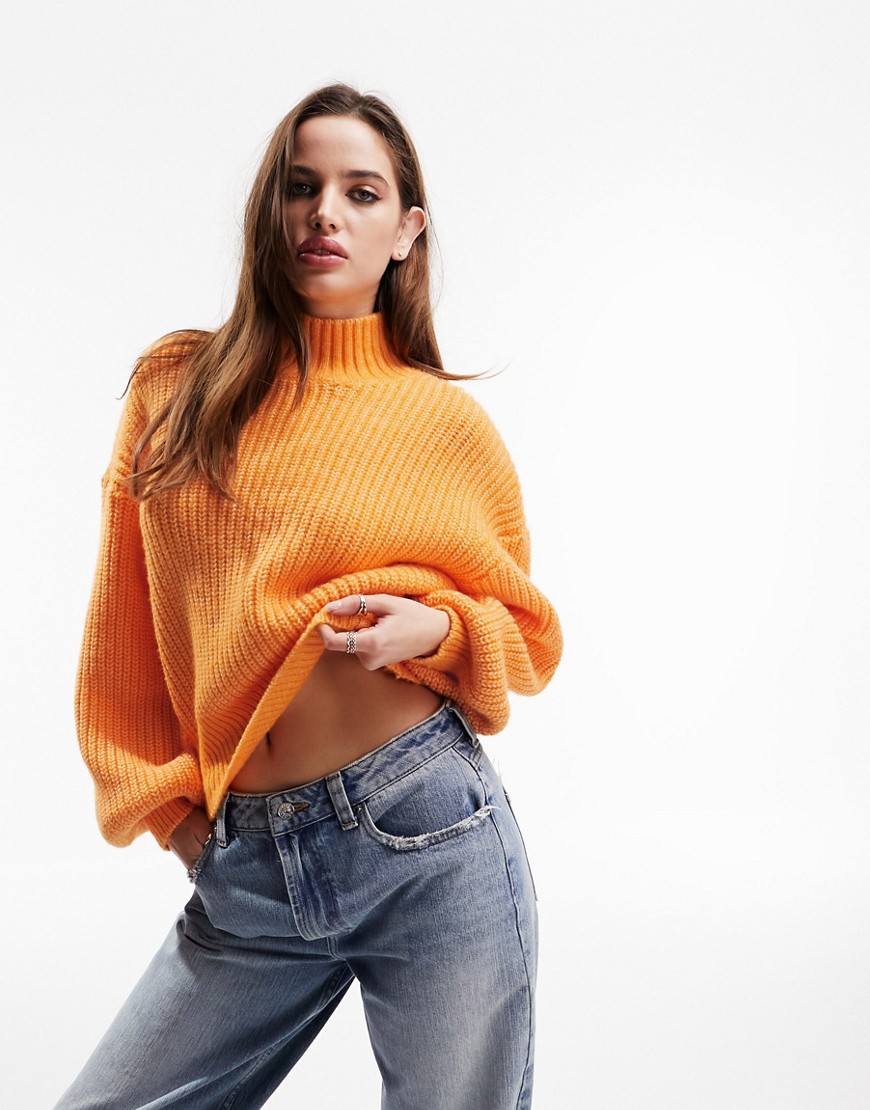 Asos Design Chunky Ribbed Sweater With High Neck In Orange