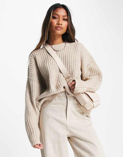 ASOS DESIGN - Chunky ribstrikket trøje i kamelfarvet med crewneck