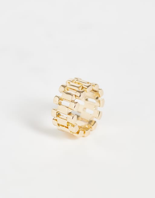 ASOS DESIGN chunky ring med urrem-design i guldfarvet tone, 2 af 3