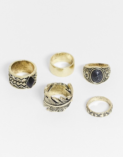 ASOS DESIGN chunky ring pack in burnished gold tone