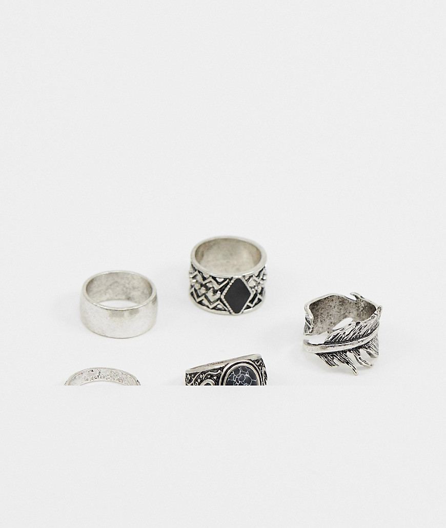 ASOS DESIGN chunky ring pack in burnished silver tone