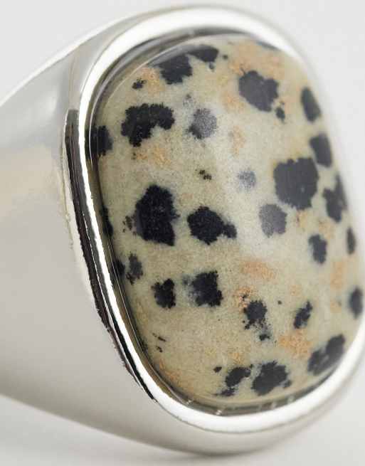 ASOS DESIGN chunky ring with Dalmatian jasper stone in silver, 2 of 3