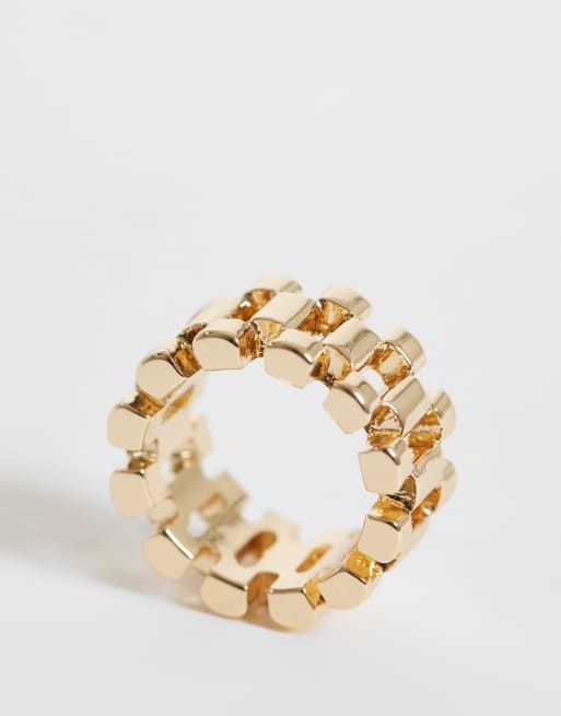 ASOS DESIGN chunky ring with watchstrap design in gold tone, 2 of 3