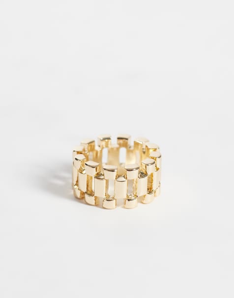 ASOS DESIGN chunky ring with watchstrap design in gold tone - view 1