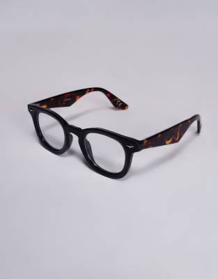 Asos Design Chunky Round Tortoiseshell Frame Glasses With Clear Lenses-brown In Brown