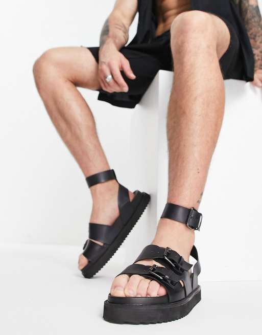 ASOS DESIGN chunky sandals in black with silver buckles