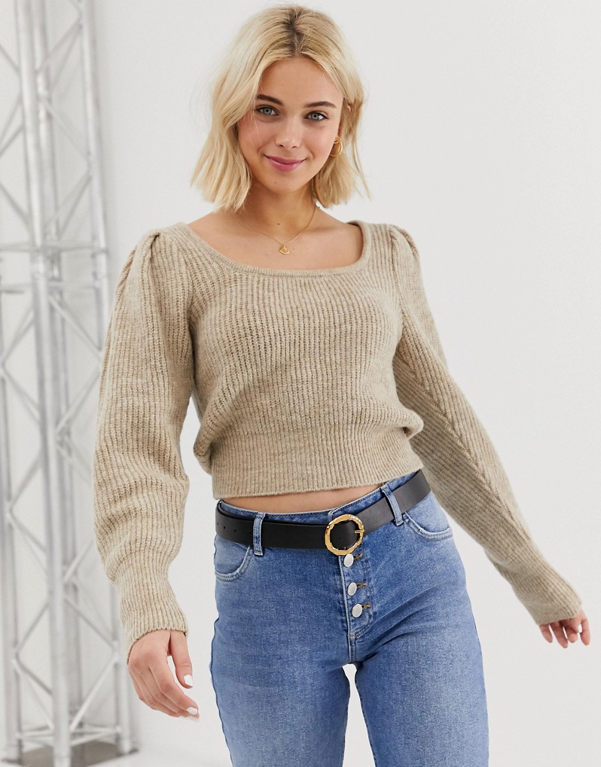 ASOS DESIGN chunky scoop neck jumper with full sleeve-Stone