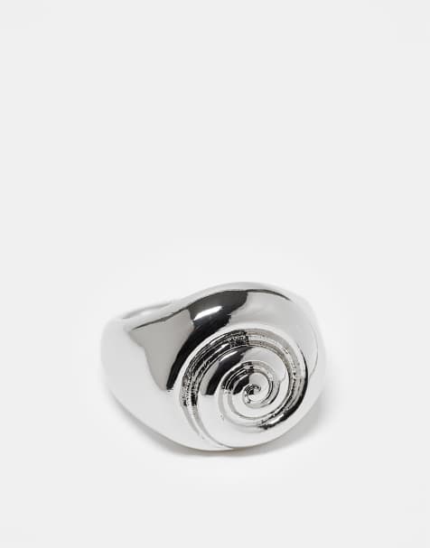 ASOS DESIGN chunky shell ring in silver tone - view 1