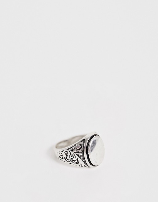 ASOS DESIGN chunky signet ring with engraving in silver