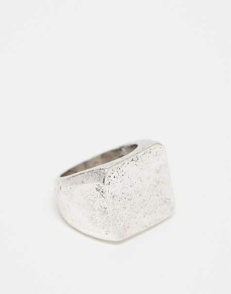 ASOS DESIGN chunky signet ring with squared-off design in brushed silver tone - view 1