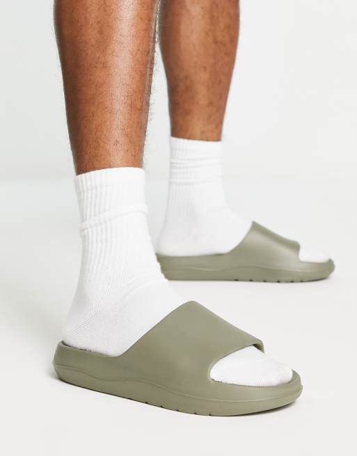 ASOS DESIGN chunky sliders in khaki