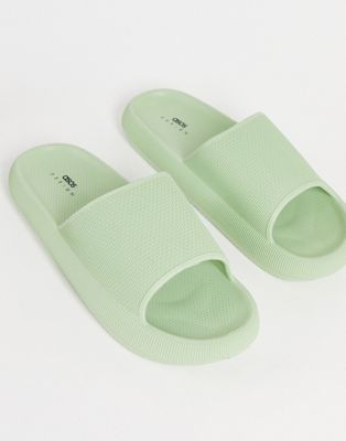 ASOS DESIGN chunky sliders in mint green with texture