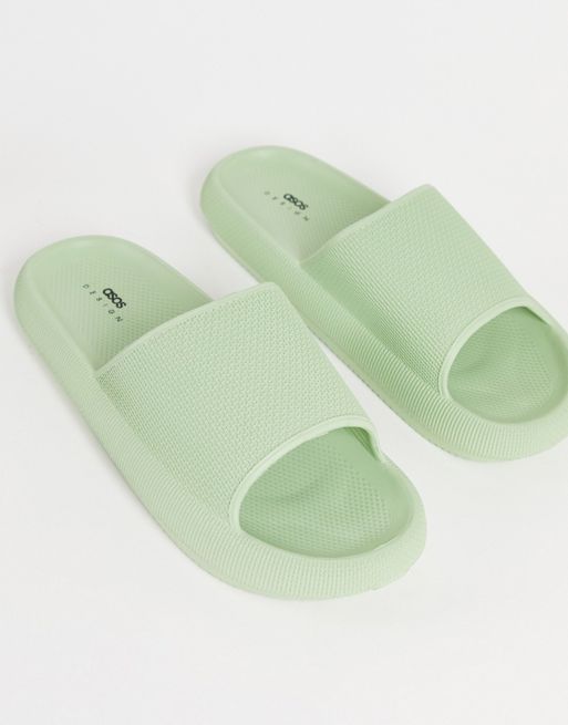 ASOS DESIGN chunky sliders in mint green with texture | ASOS