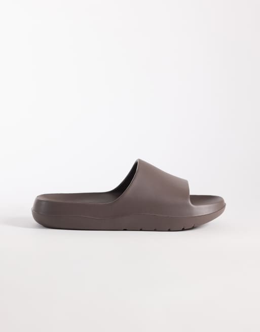 ASOS DESIGN chunky slides in brown, 2 of 4