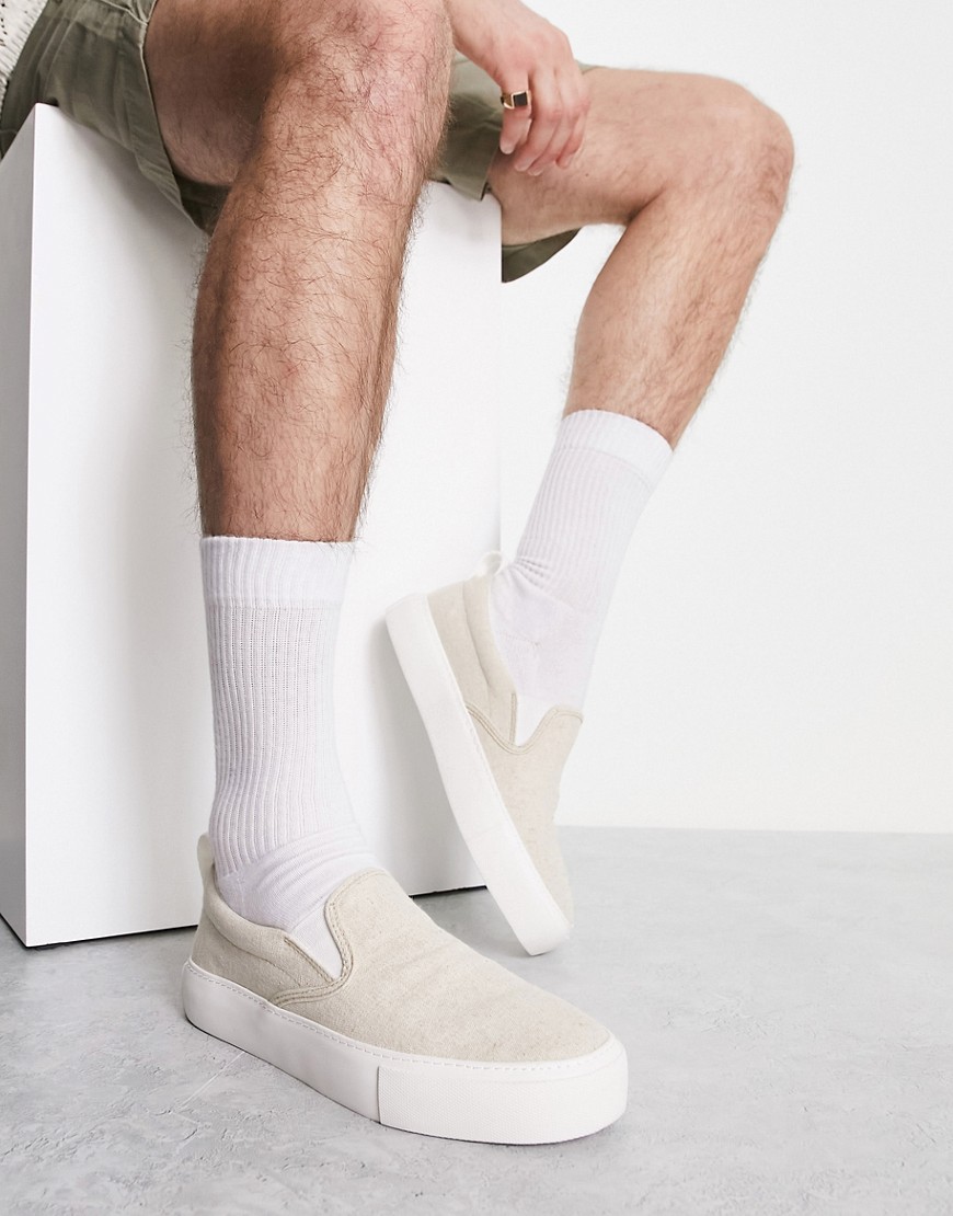 Asos Design Chunky Slip On Canvas Sneakers In Stone-neutral