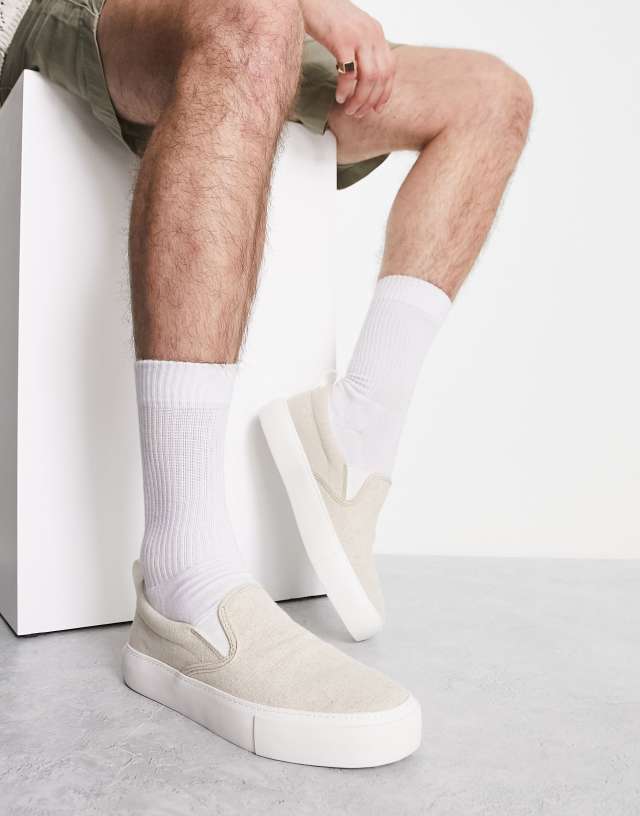 ASOS DESIGN chunky slip on canvas sneakers in stone