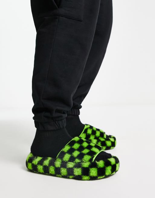 Green plaid store slippers