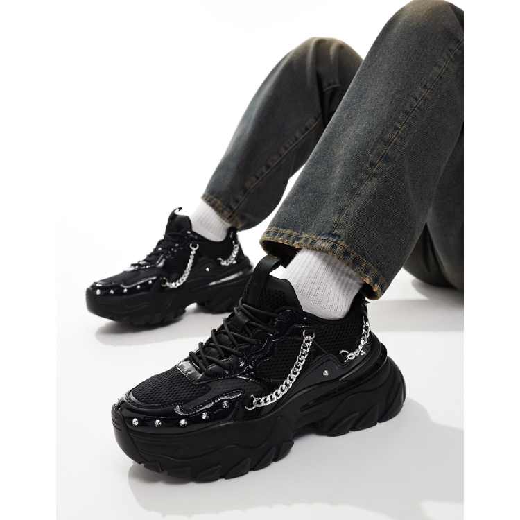 ASOS DESIGN chunky sneakers in black with metal hardware
