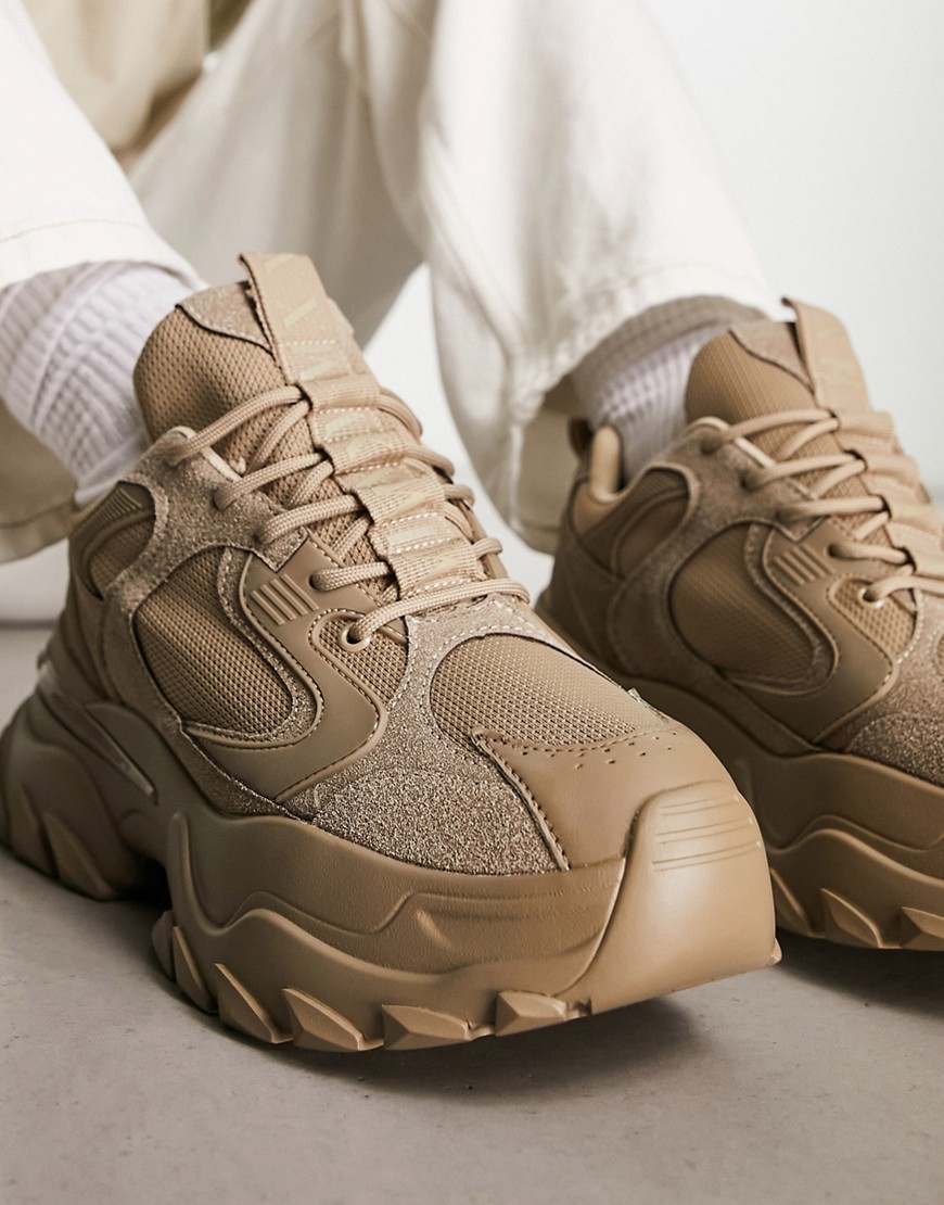 Asos Design Chunky Sneakers In Brown-neutral