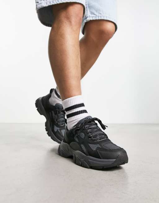 ASOS DESIGN - Chunky sneakers in camoscio sintetico e rete nere, 4 di 4