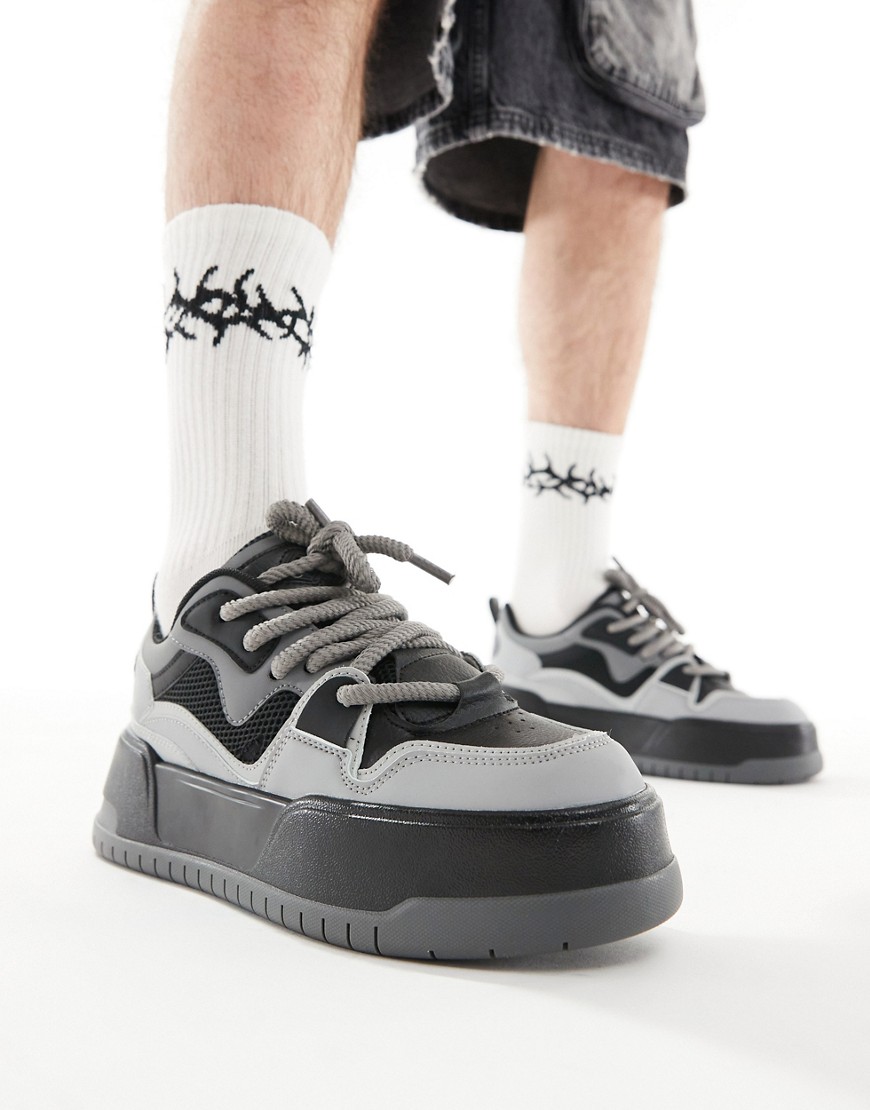 Asos Design Chunky Sneakers In Dark Gray-black