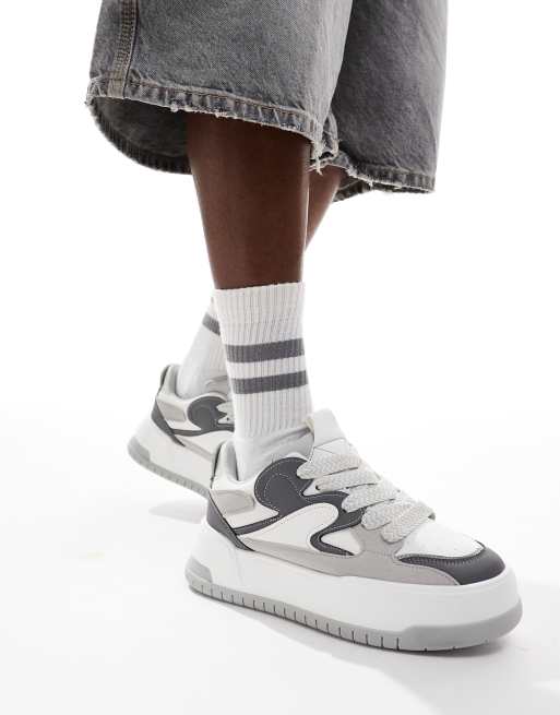 ASOS DESIGN chunky sneakers in gray and white mix