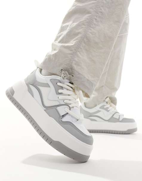 ASOS DESIGN chunky sneakers in gray and white