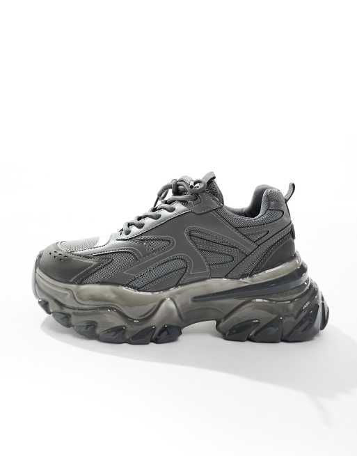 ASOS DESIGN chunky sneakers in gray with hi shine sole