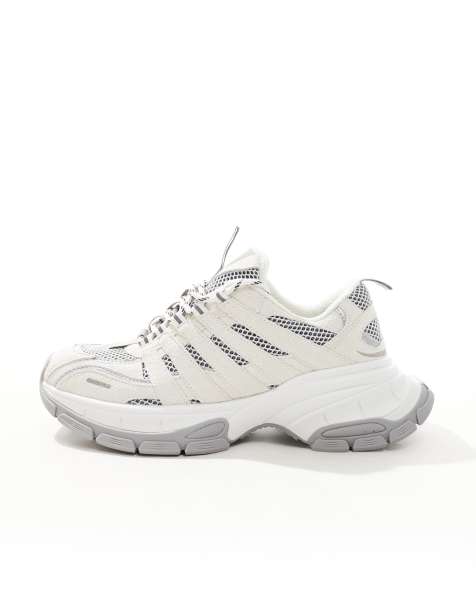 ASOS DESIGN chunky sneakers in light grey with mesh detail - view 1