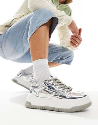 Дизайнерские массивные кроссовки ASOS серебристого цвета 6890₽