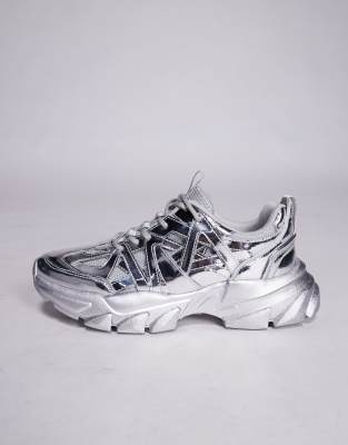 Asos Design Chunky Sneakers In Silver