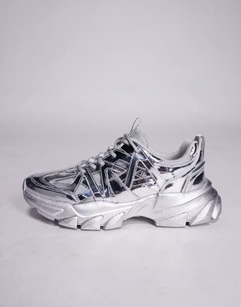 ASOS DESIGN chunky sneakers in silver - view 1
