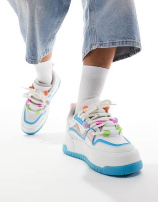 chunky sneakers in white and blue mix