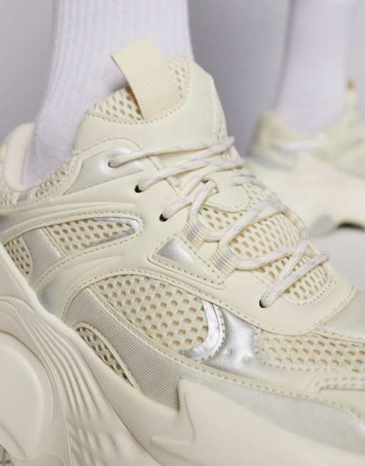 ASOS DESIGN chunky sneakers in white mesh and faux leather panelling, 3 of 5