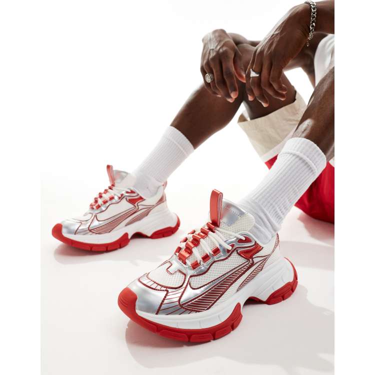 Red chunky sneakers online