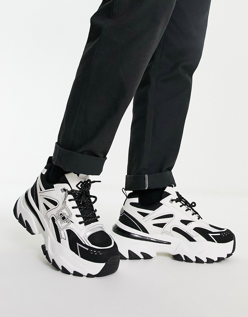 Asos Design Chunky Sneakers With Monochrome And Metallic Paneling-multi