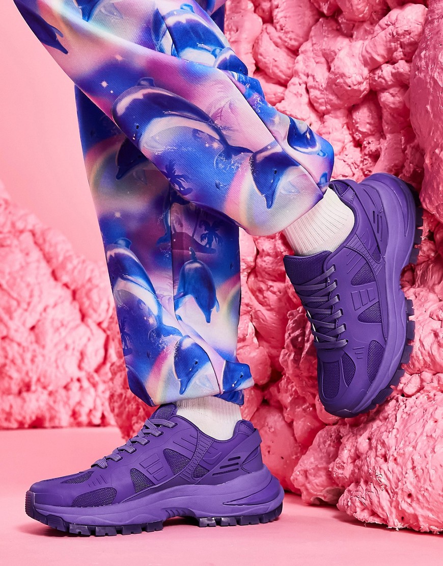 ASOS DESIGN chunky sneakers with rubberized panels in purple