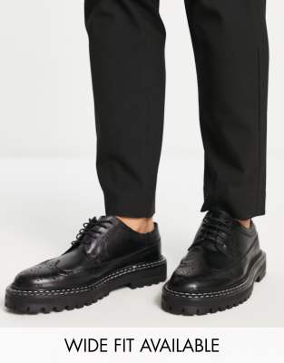 ASOS DESIGN chunky sole brogue shoes in black leather