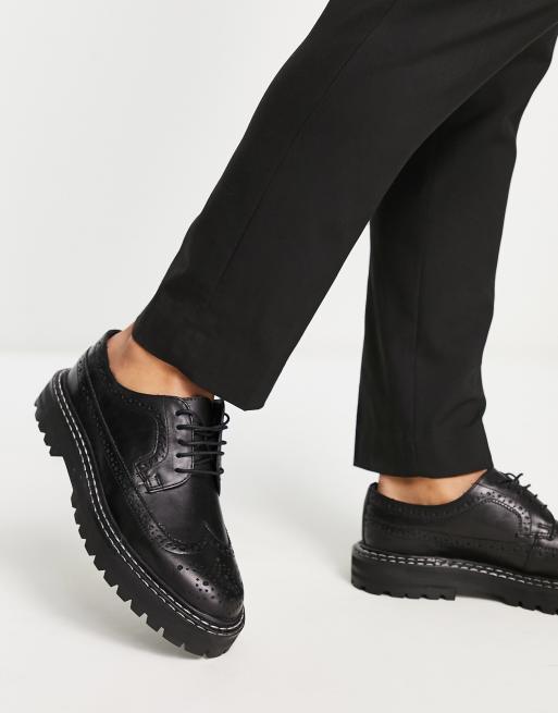 Asos design trainer shoes in hot sale black leather with chunky sole