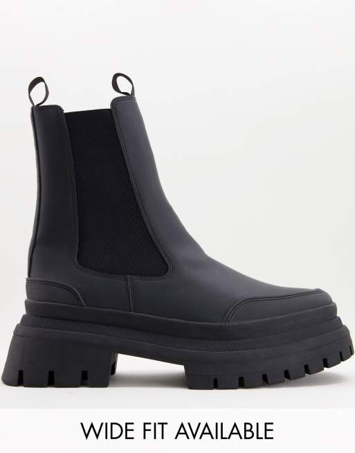 Asos design chelsea boots in black leather with chunky 2024 sole