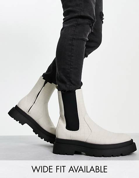 Chelsea wellington boots with chunky sole in charcoal ASOS Herren Schuhe Stiefel Chelsea Boots 