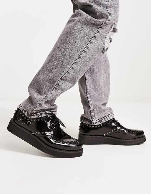 ASOS DESIGN chunky sole creeper shoes with eyelet detail in black